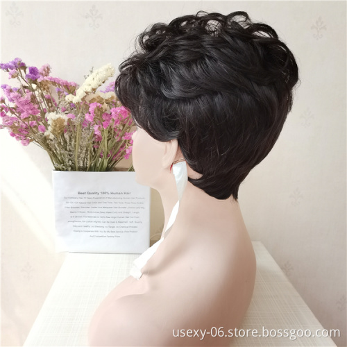 Dropshipping Short Human Hair Pixie Cut Wigs Cheap Brazilian Hair Wavy Short Wigs For Black Women